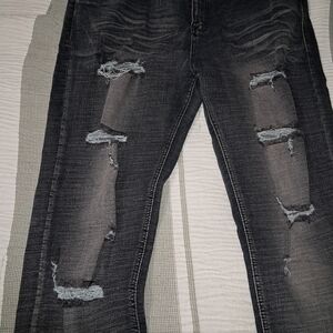 New! Unisex Slim Straight Distressed Black Denim Jeans